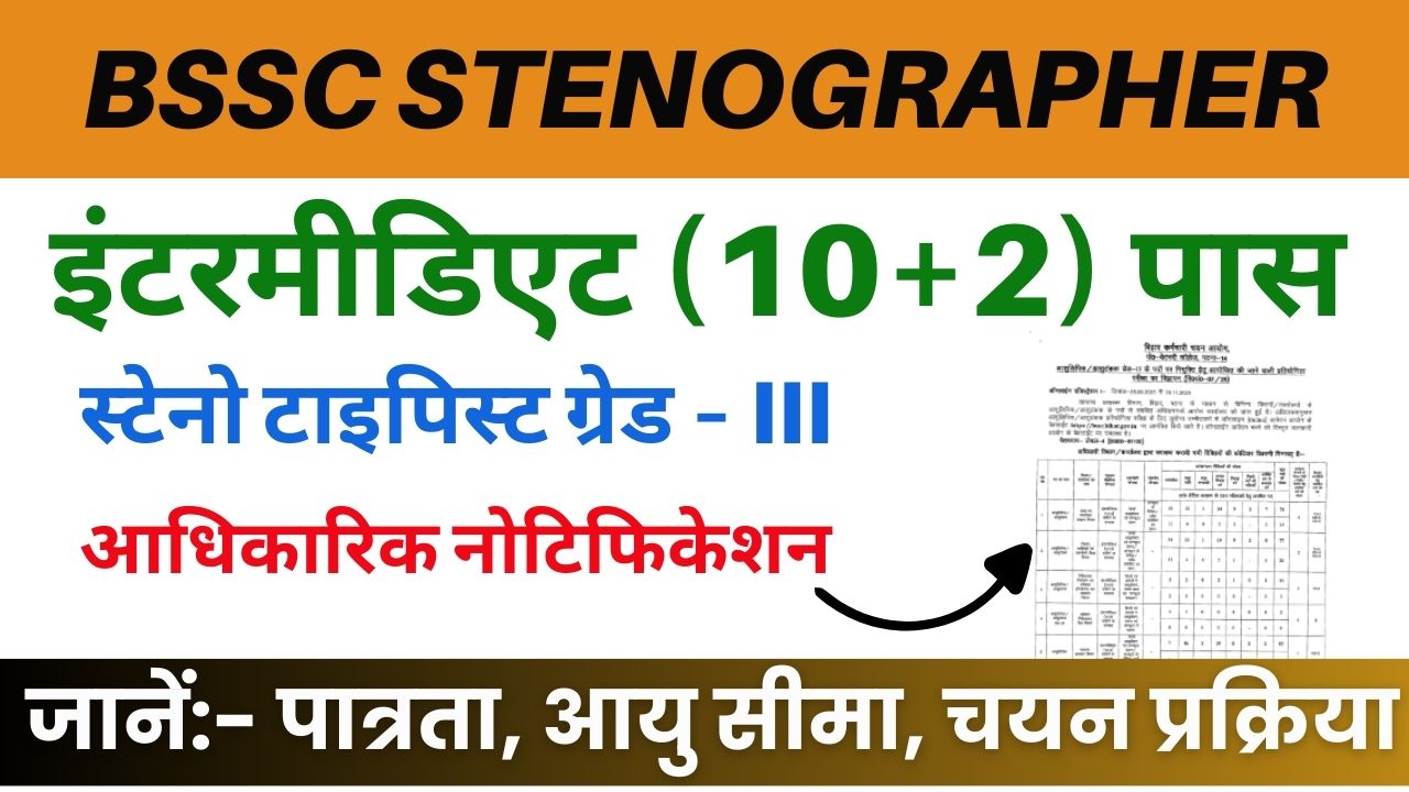 BSSC Stenographer Recruitment 2025:  (432 Posts) ऑनलाइन आवेदन करें, पूरी जानकारी