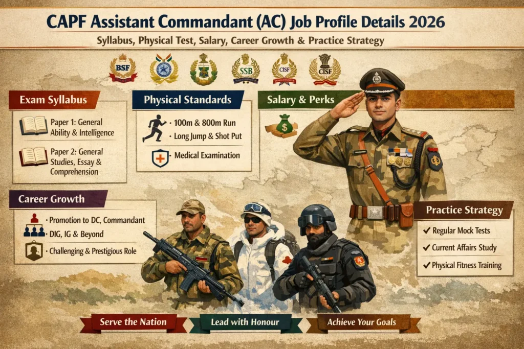 CAPF Assistant Commandant (AC) Job Profile Details 2026 – Syllabus, Physical Test, Salary, Career Growth & Practice Strategy