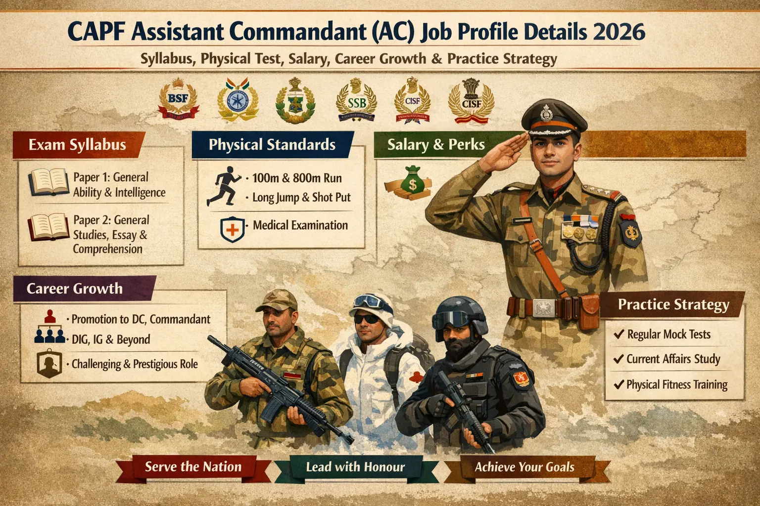 CAPF Assistant Commandant (AC) Job Profile Details 2026 – Syllabus, Physical Test, Salary, Career Growth & Practice Strategy