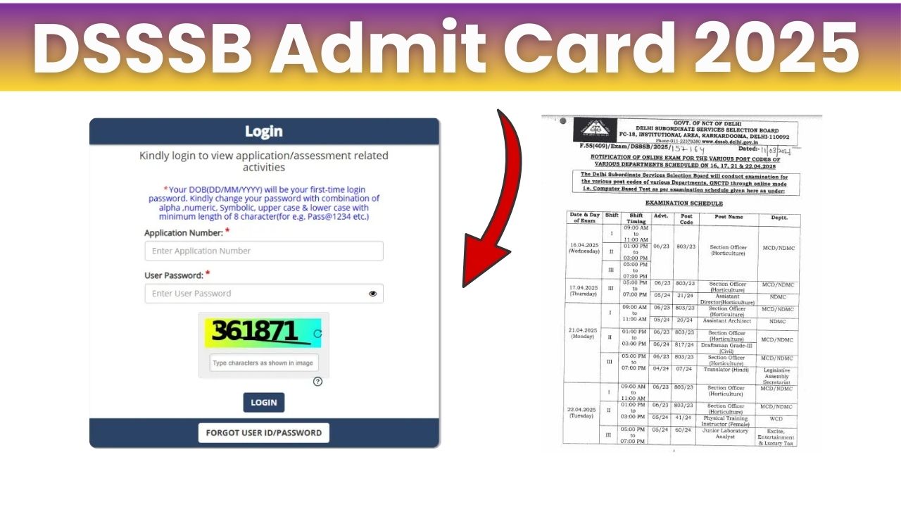 DSSSB Admit Card 2025: अक्टूबर, नवंबर, दिसंबर परीक्षा शेड्यूल जारी