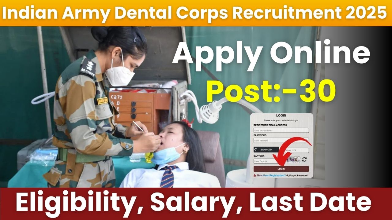 Indian Army Dental Corps Recruitment 2025 – Apply Online for 30 Posts | Eligibility, Salary, Last Date