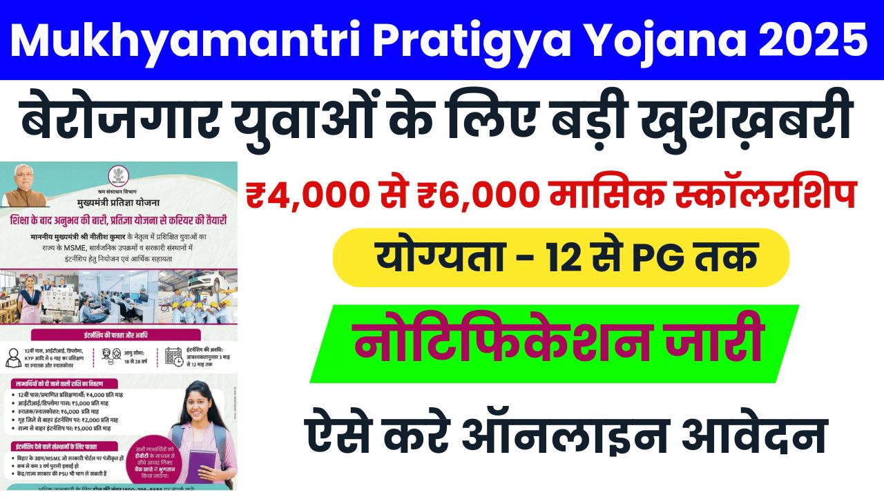 Mukhyamantri Pratigya Yojana 2025 Online Apply: ₹4,000 से ₹6,000 मासिक स्कॉलरशिप – Bihar Govt Internship Scheme New Portal Lunch