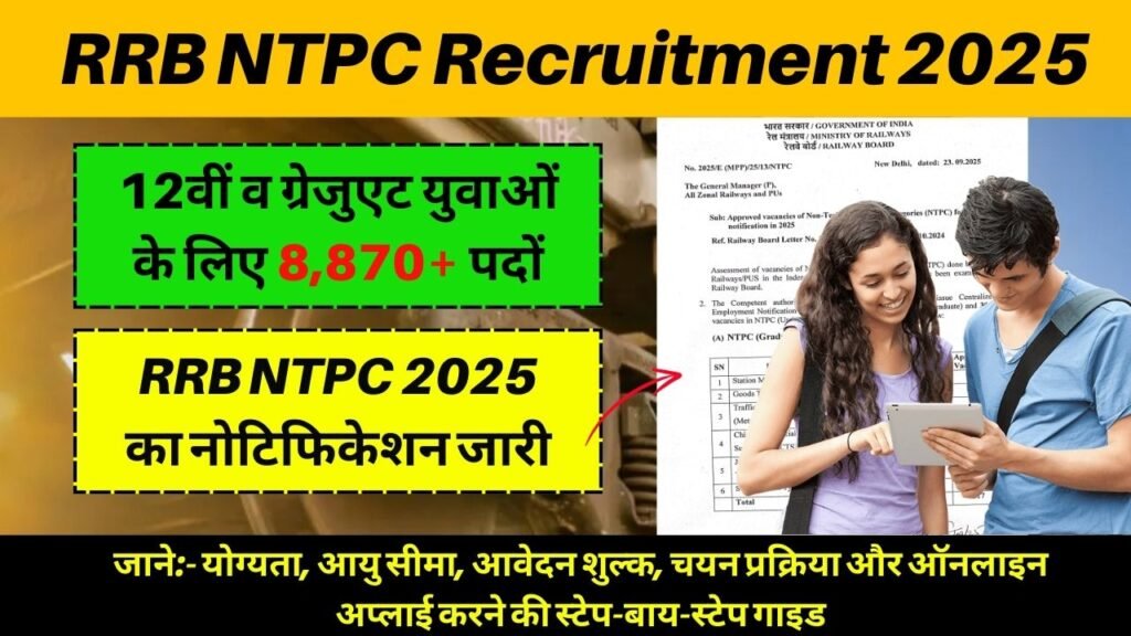 RRB NTPC Recruitment 2025: 12वीं व ग्रेजुएट युवाओं के लिए 8,870+ पदों पर बंपर भर्ती, जानें पूरी जानकारी