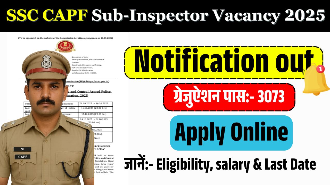 SSC CAPF Sub-Inspector Vacancy 2025 दिल्ली पुलिस और केंद्रीय सुरक्षा बलों में 3,000+ पदों पर बम्पर भर्ती