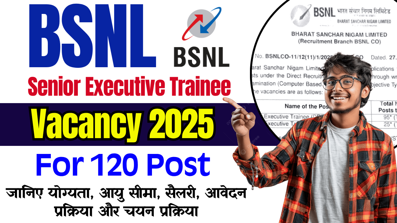 BSNL Senior Executive Trainee Vacancy 2025: Apply Online for 120 Posts – Check Eligibility, Salary, Qualification, Age Limit, and Full Notification Details