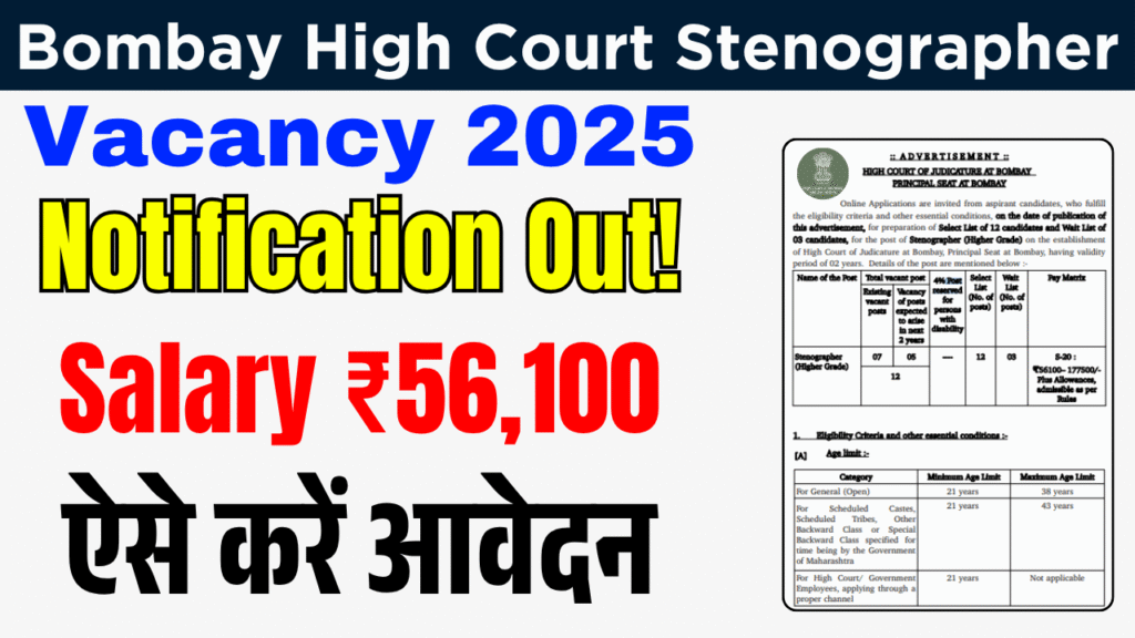 Bombay High Court Stenographer Vacancy 2025 Notification Out For 12 Posts, Eligibility, Exam Pattern & Selection Process
