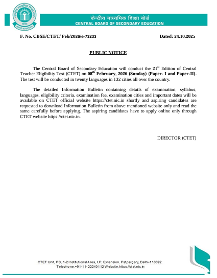 CTET February 2026 Notification Out