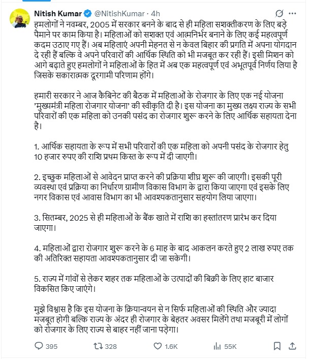 Bihar Mukhyamantri Mahila Rojgar Yojana 2025