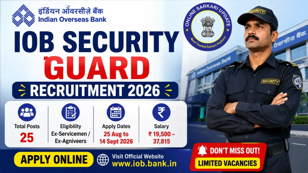 IOB Security Guard Recruitment 2026 25 Posts, Eligibility, Salary, Selection Process and Apply Online