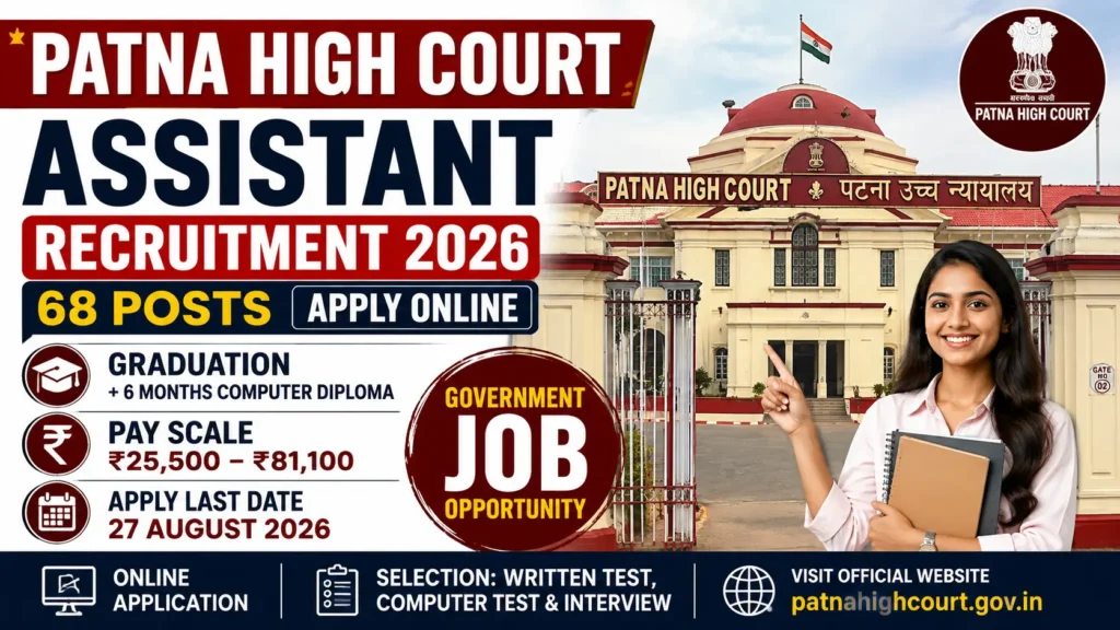 Patna High Court Assistant Recruitment 2026 68 Posts, Apply Online, Eligibility, Age Limit, Fee and Selection Process