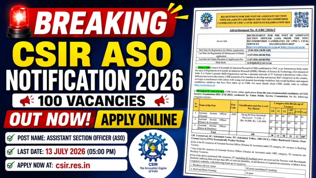 CSIR ASO Exam Date 2026 Notification 2026 – 100 Vacancies