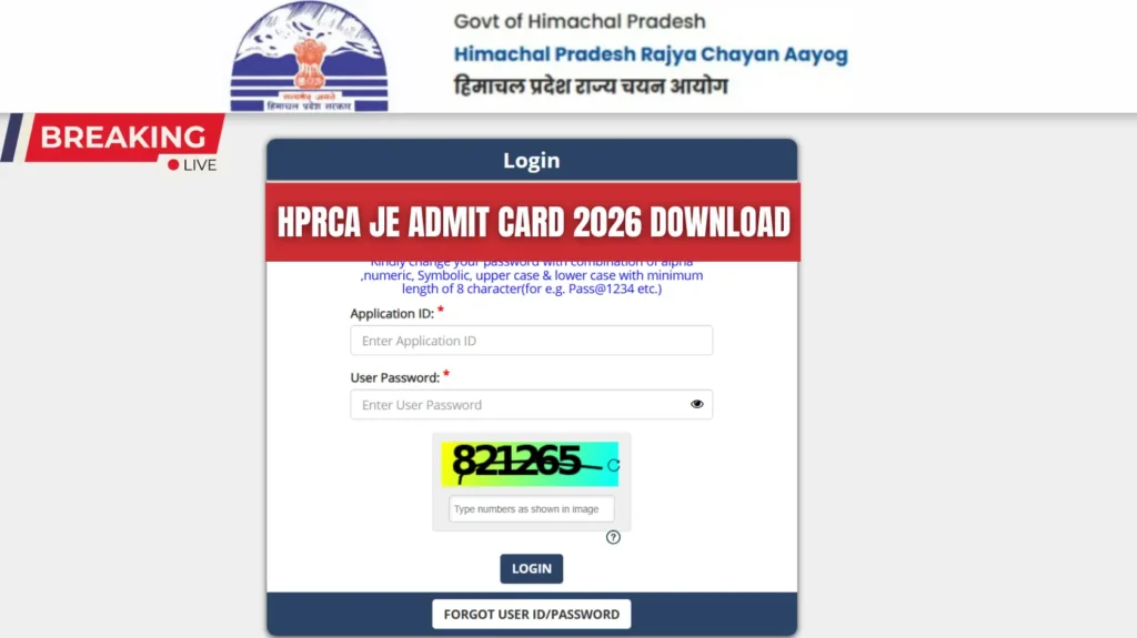 HPRCA JE Admit Card 2026 Download for Junior Engineer Civil Exam