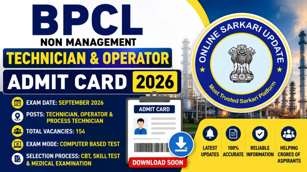 BPCL Non Management Technician & Operator Admit Card 2026 Release Date, Download Link and Exam Details