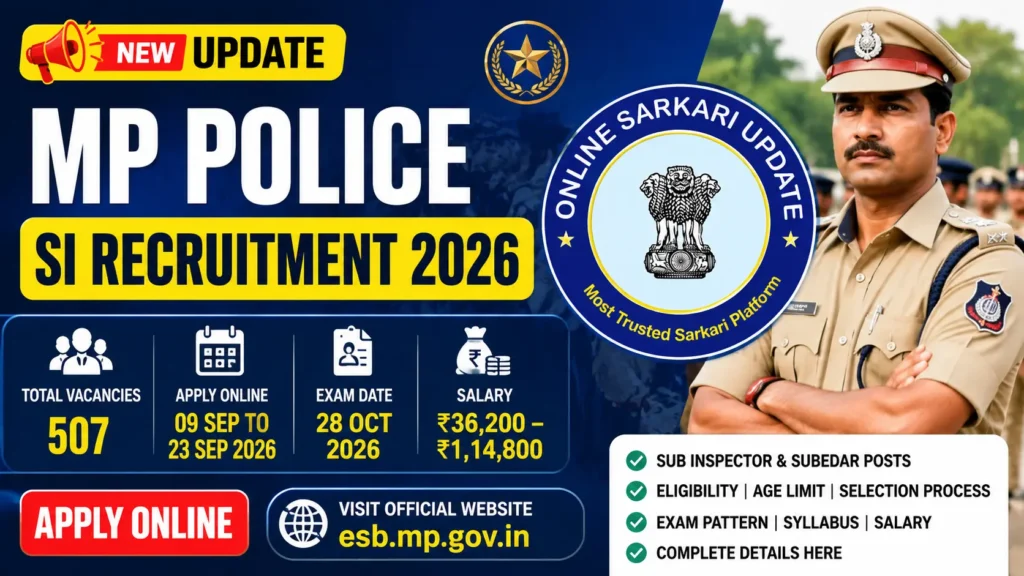 MP Police SI Recruitment 2026 507 Sub Inspector & Subedar Posts, Apply Online, Eligibility, Salary and Exam Date