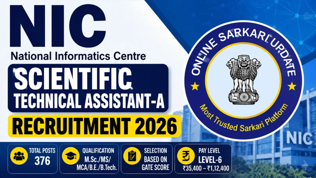 NIC Scientific Technical Assistant A Recruitment 2026: 376 Posts, Eligibility, GATE Score, Salary & Apply Online