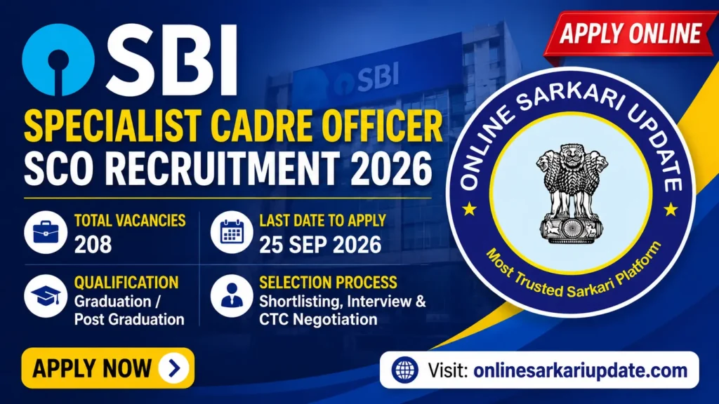 SBI Specialist Cadre Officer SCO Recruitment 2026 Apply Online for 208 Posts