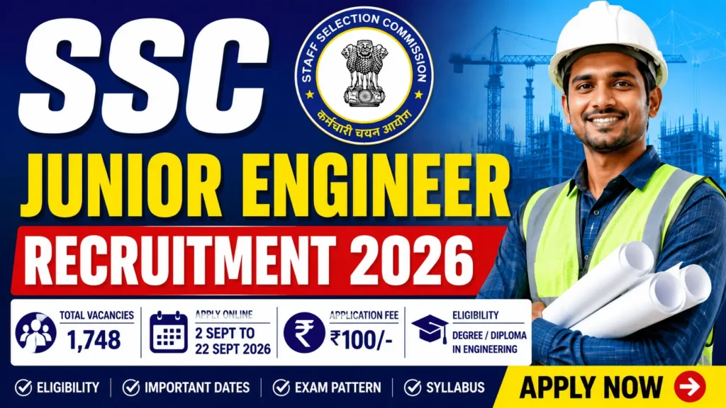 SSC Junior Engineer Recruitment 2026 Apply Online for 1,748 Posts, Eligibility, Fee, Exam Date